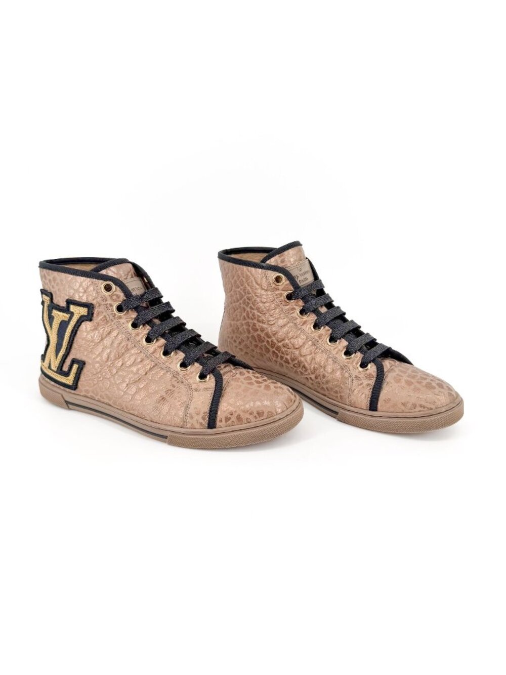Louis Vuitton LV Gold High Top Punchy Sneakers Size 37.5 US 7.5 Women’s